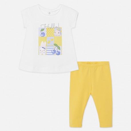 Βρεφικό κίτρινο σετ μπλούζα Hello με κολάν MAYORAL