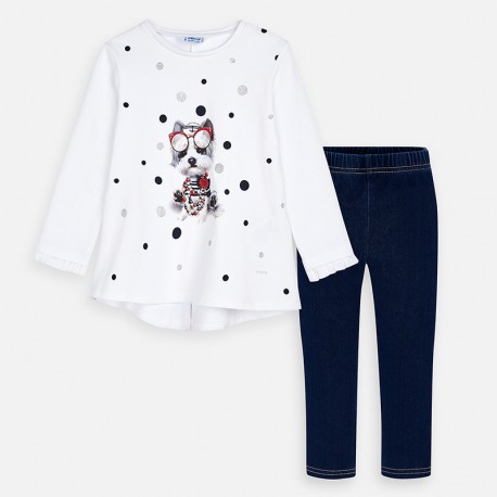 Παιδικό σετ λευκή μπλούζα Dog με τζίν κολάν MAYORAL