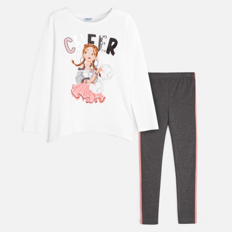 Παιδικό σετ λευκή μπλούζα Cheer με κολάν MAYORAL